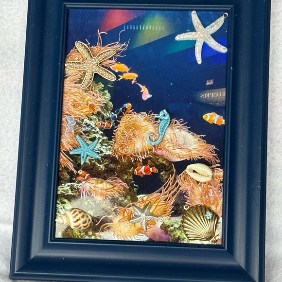 Underwater Themed Framed Art with Starfish and Seahorse - Picture 1 of 3